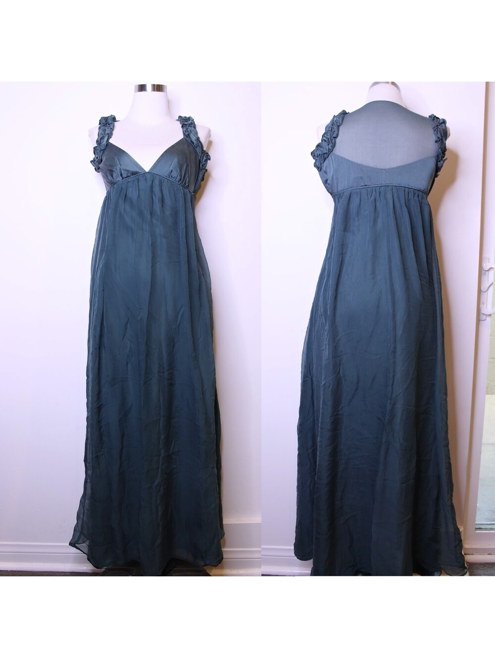 Teal Whimsical Fairycore Silk Gown Dress - 0